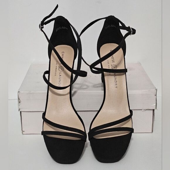 Chinese Laundry, black strappy heels. Velvety feel, NIB-Size EU38-8US - Picture 3 of 9